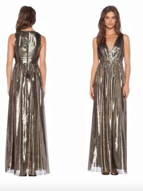 Alice + Olivia Issa Gold Pleated Ball Gown